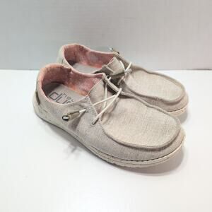 Hey Dude Wendy Chambray White Nut Slip On Shoes Women's 7